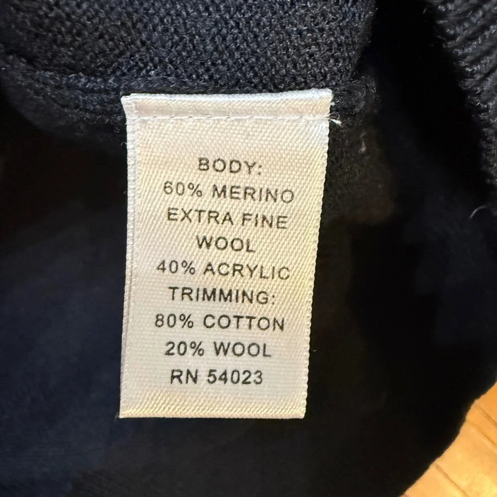 Merino Wool/Cotton Black Button Mock Neck Sweater Classic Preppy Mens Large Tall